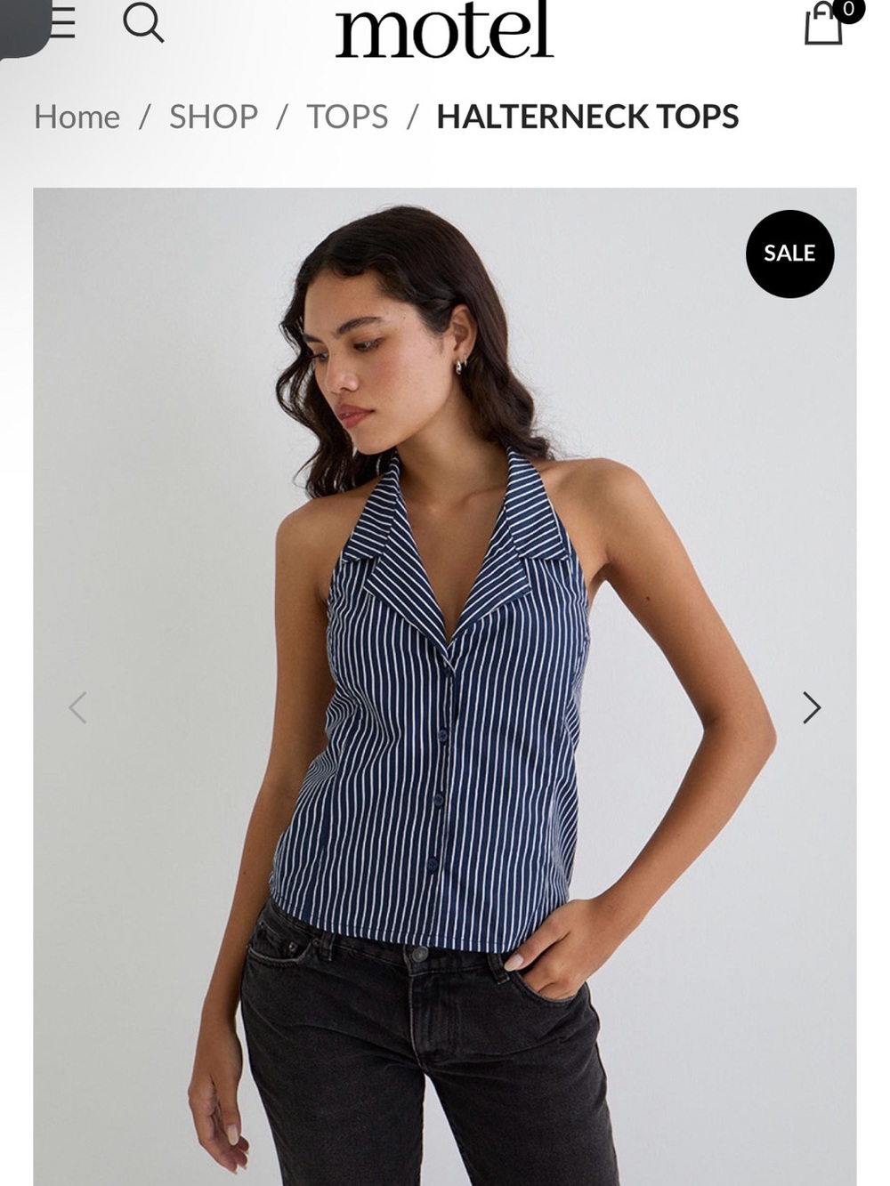 FREE with $50 purchase. Motel Rocks Navy and White Striped Halter Collared Cami